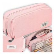 piórnik szkolny duży do szkoły saszetka na przybory trzykomorowa różowy