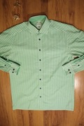 Koszula Olymp r. 40 męska zielono-biała w paski dł rękaw bawełna 