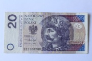 Banknot 20 zł z 2016 roku Seria BI5888280 ciekawy numer