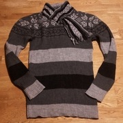 WEŁNA sweter szalik norweski S/M/L/XL vintage wool szary chic Dark Academia