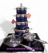ZESTAW garnków HOFFNER HF-9969 BLUE. Do kuchenek: Gaz, indukcja, halogen