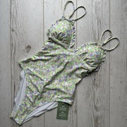 Jednoczęściowy damski strój kąpielowy kostium high-leg w kwiaty h&m 36/S