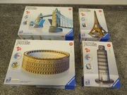 4 zestawy Puzzle 3D Ravensburger Wieża w Pizie Eifla Koloseum London Bridge