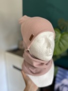 Czapka komin komplet dwuwarstwowy  bawełniany jesień brudny róż 5-8 lat