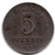 NIEMCY 5 fenigów 1918 A, KM# 19, F