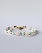 Bransoletka w kwiaty ręcznie wykonana, niebieski, róż, pastele