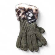 Rękawiczki ocieplane z futerkiem na mankietach, kolor khaki,