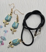 Tulipany kwiatki kwiatuszki naszyjnik złote kolczyki glamour komplet