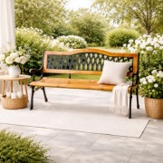 Ławka ogrodowa z oparciem, parkowa, metalowa z PCV, drewniana 125x52x74CM 