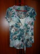 SUPER letnia bluzka w kwiaty turkus biel boho S/36