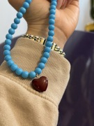 Naszyjnik w stylu retro damskie niebieski koraliki burgundowe serce nowy