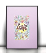 mały plakat z napisem love, pastelowy obrazek A4, boho plakat a4