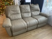 Sofa 3 osobowa z funkcją relax beżowa skórzana skóra Kanapa