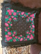 chusta babcina efektowna czerń \super kwiaty