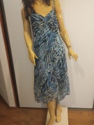 Niebieska sukienka midi na ramiączkach L/XL zwiewna animal print 