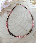 Naszyjnik Choker z Kamieni Naturalnych Tygrysie Oko Rodonit Agat Hematyty