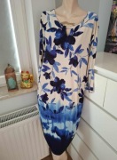 44 XXL Wallis wieczorowa niebieska sukienka w kwiaty zimowa na zime retro