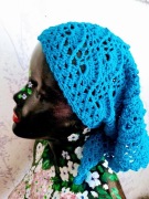 Turkusowa koronka szydełkowa apaszka boho chustka bandana Plażowa 