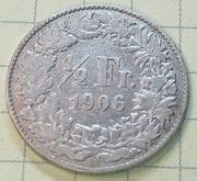 Szwajcaria 1/2 franka 1906 srebro 