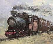 POCIĄG DO SZTUKI- Krzysztof Banach, obraz olejny