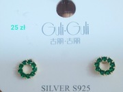 Kolczyki złote zielone cyrkonie kółeczka 