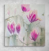 Obraz na płótnie ręcznie malowany akrylami strukruralny Magnolia 3d 40x40