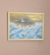 Obraz ręcznie malowany 30x40 – pejzaż niebo  chmury, akryl