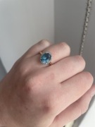Pierścionek złoty 585 London Blue Topaz diamenty r17 elegancki prezent