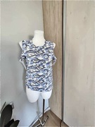 Bluzka damska niebieska print moro wiązania na ramionach, UNI