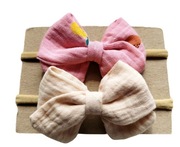 Opaska bezuciskowa kokarda muślin zestaw 2szt