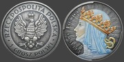 Srebrna moneta 1 Oz uncja Królowa Jadwiga 2023 Antique Antik Kolor