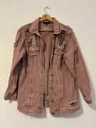 Różowa kurtka jeansowa z rozdarciami M oversize Missguided