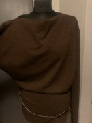 ZARA lejąca bluzka tunika top oversize nietoperz wiązany brąz czekoladowy