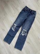 jeansy klasyczne dziury na kolanach wysoki stan NA-KD XS 34