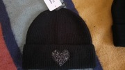 Czapka zimowa, czarna, serce