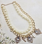 Glamour złoty naszyjnik kolia Love kryształy perełki perły modny