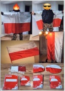 Zestaw Kibica 2 (SILVER) Flaga Polski + Flaga na plecy + flaga na lusterka 