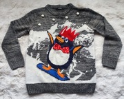 Świąteczny sweterek z pingwinkiem r. 122 - 128 George  święta 