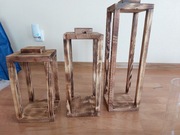 Lampiony drewniane, kolor przypalony brązowy, 3 różne wysokości