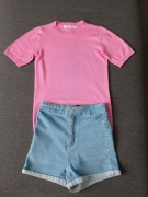 Cropp Jeansowe spodenki szorty z wysokim stanem rozm.34+bluzka