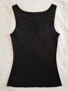 Czarna błyszcząca elegancka bluzka koralikami ok 36 - 38 jak nowa