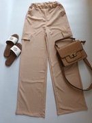Spodnie cargo, beżowe, pas guma, luźne r XS/34 Boohoo