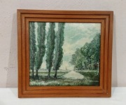 OBRAZEK OLEJ NA DYKCIE W DREWNIANEJ RAMIE 31x29cm