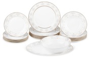 Zastawa stołowa Biało, srebrna 19-częściowy zestaw PORCELANA