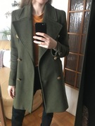 Stradivarius dwurzędowy płaszcz militarny damski khaki oliwkowy moro XS S 