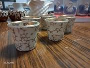 Kieliszki ceramiczne kremowo złote, złote środki, zestaw 5 sztuk 