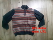 Męski sweter Heineken, roz.52/54, 80% wełna,norweskie wzorki,stan idealny a