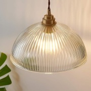 Przemysłowa lampa wisząca retro 25 cm, szklany klosz, miedziany akcent