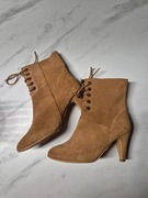 Piękne brązowe wiązane botki ala skóra naturalna Invito