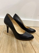 Czarne szpilki buty na obcasie skóra naturalna skórzane 